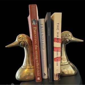 VTG 1970s Solid Brass Duck Mallard Head Book Ends Leonard Silver Door Stopper